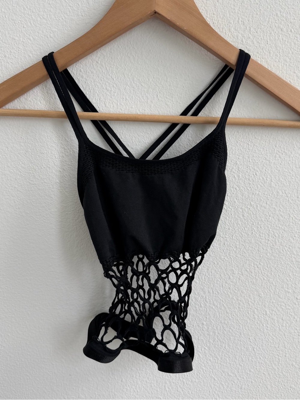 EMMA & SAM Black Fishnet Crochet Cutout Strappy Tank Top Festival Y2K